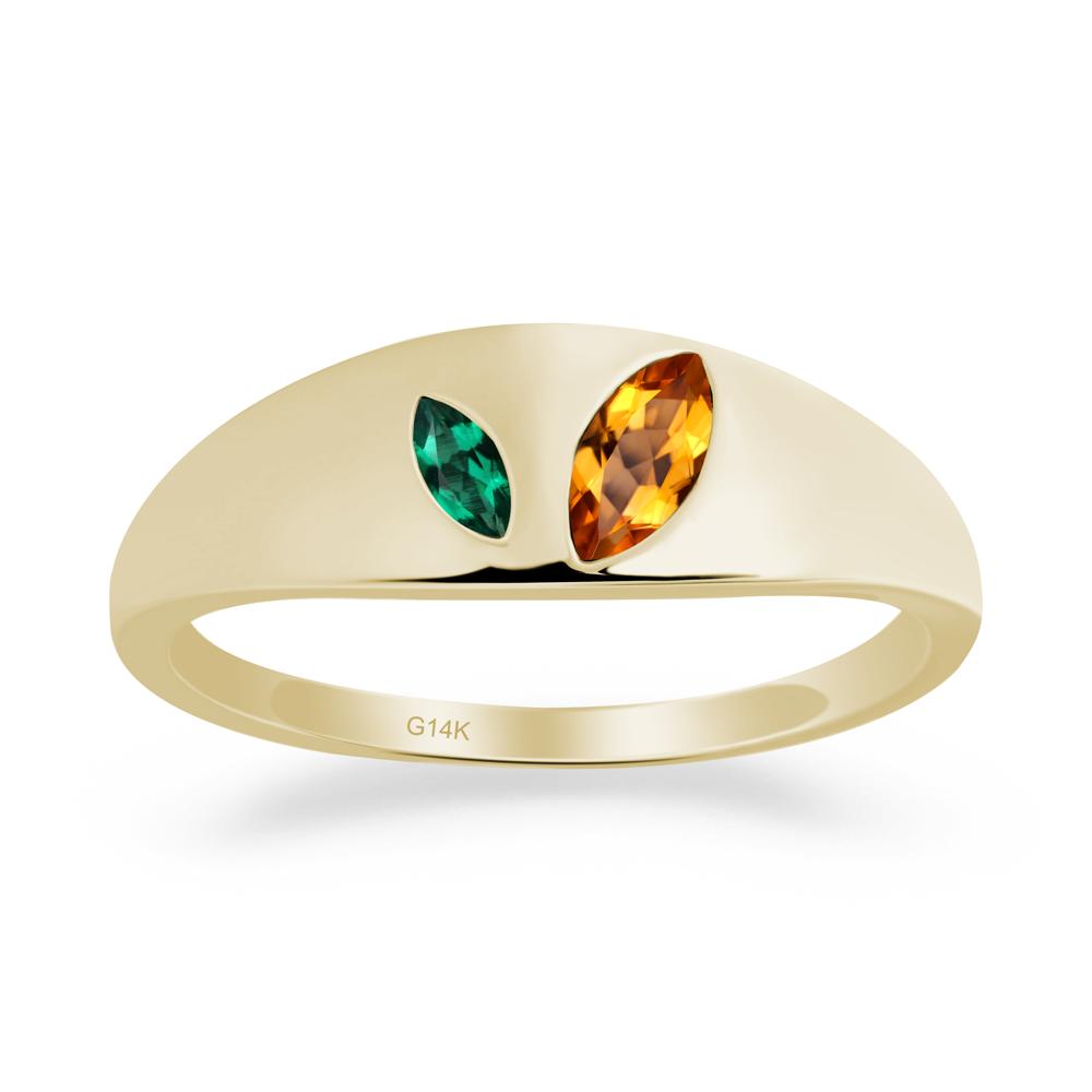 Bezel-Set Marquise Citrine and Emerald Ring - LUO Jewelry #metal_14k yellow gold