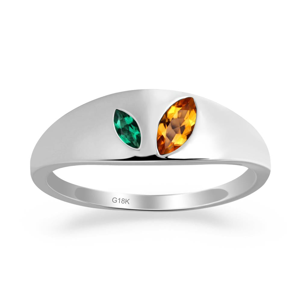 Bezel-Set Marquise Citrine and Emerald Ring - LUO Jewelry #metal_18k white gold