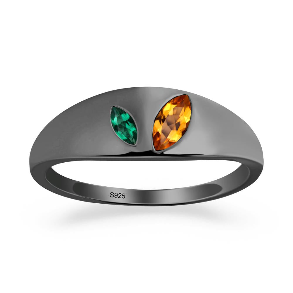 Bezel-Set Marquise Citrine and Emerald Ring - LUO Jewelry #metal_black finish sterling silver