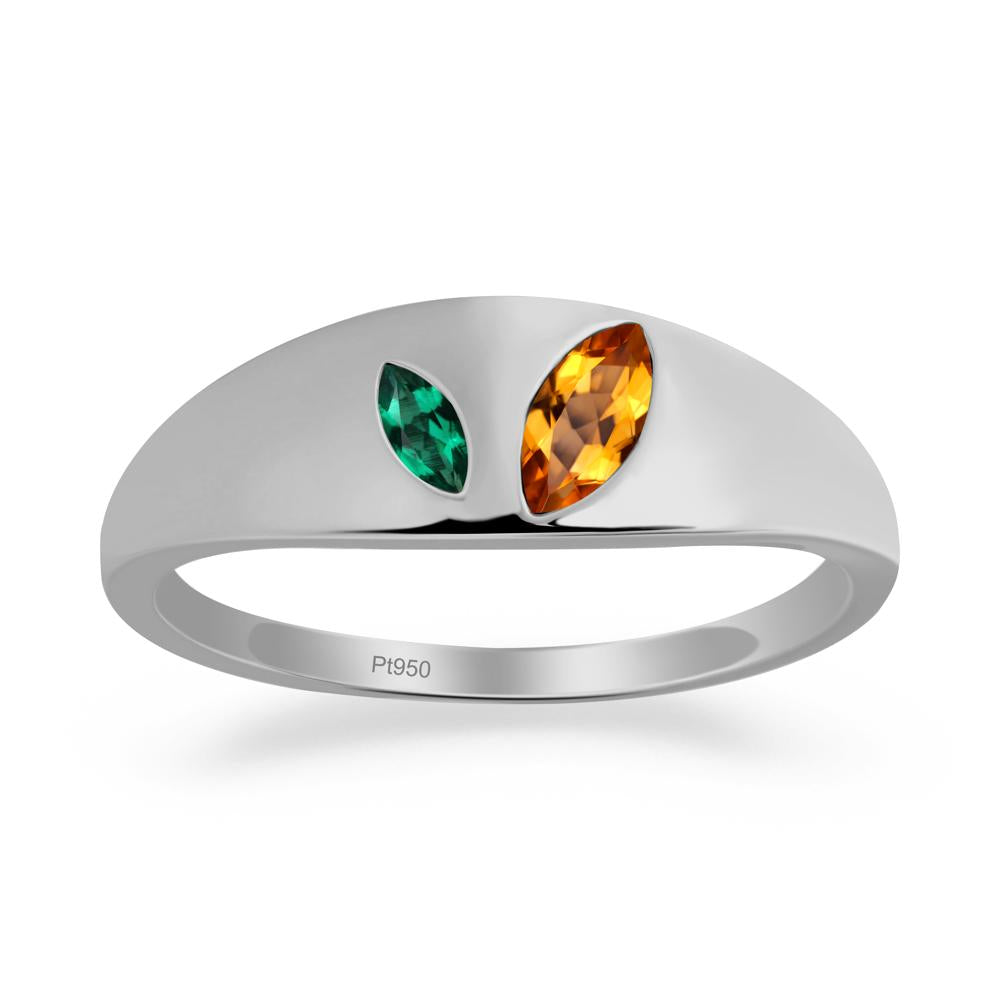 Bezel-Set Marquise Citrine and Emerald Ring - LUO Jewelry #metal_platinum