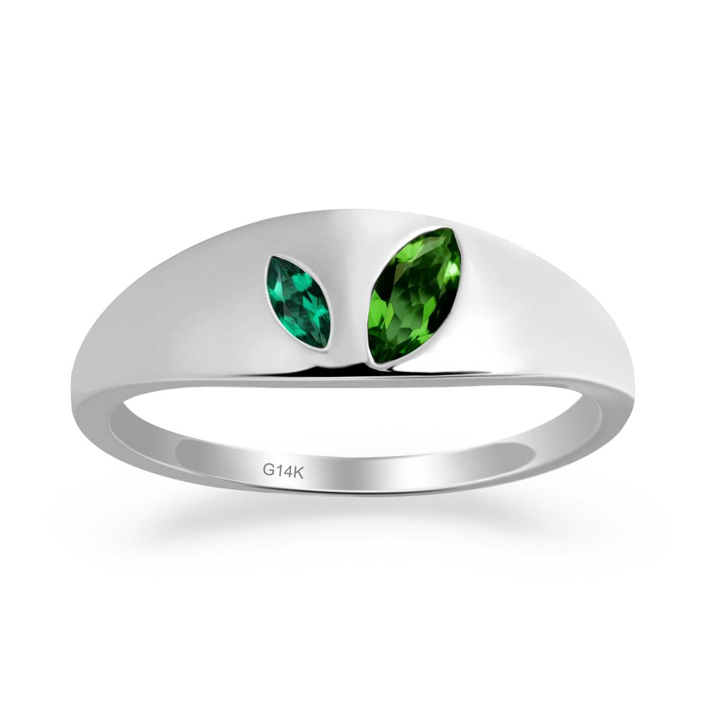 Simple Marquise Diopside and Emerald Toi Et Moi Ring - LUO Jewelry #metal_14k white gold