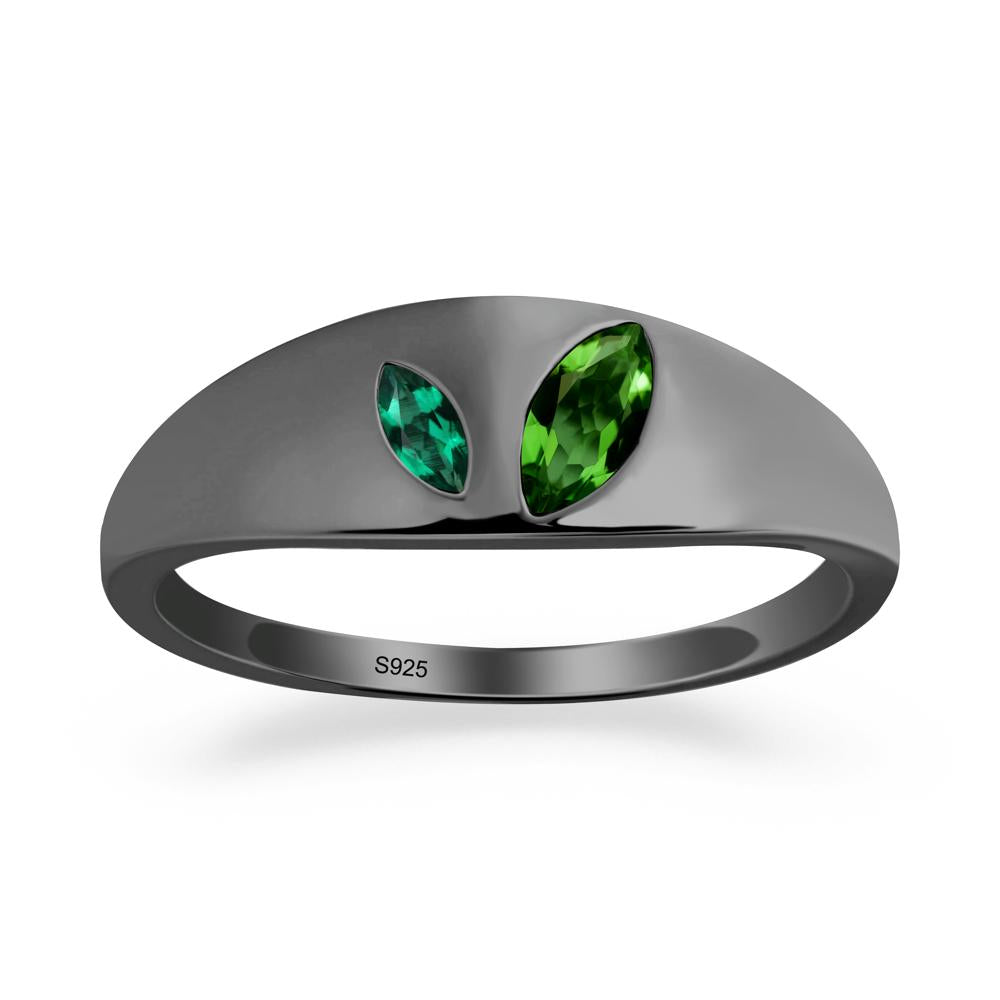 Simple Marquise Diopside and Emerald Toi Et Moi Ring - LUO Jewelry #metal_black finish sterling silver