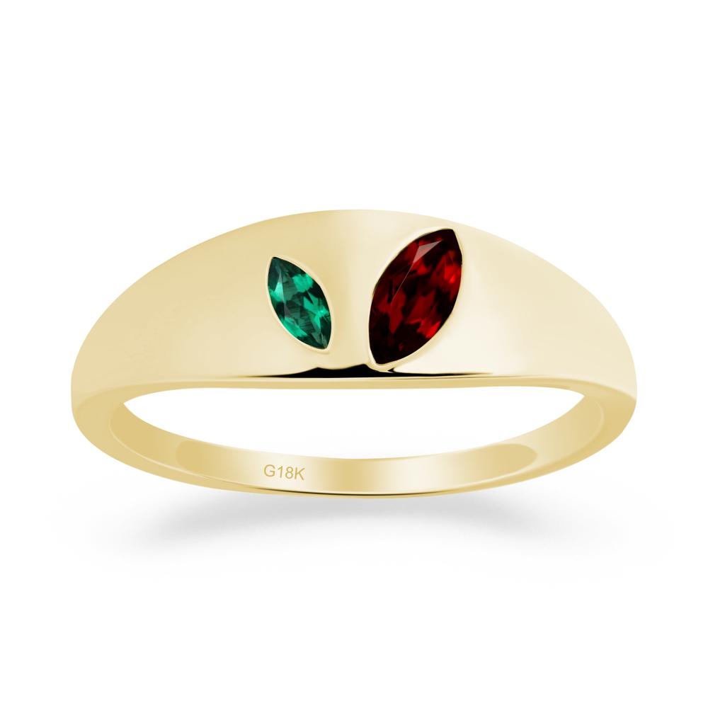 Simple Marquise Garnet and Emerald Toi Et Moi Ring - LUO Jewelry #metal_18k yellow gold