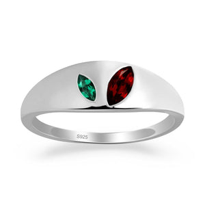 Simple Marquise Garnet and Emerald Toi Et Moi Ring - LUO Jewelry #metal_sterling silver
