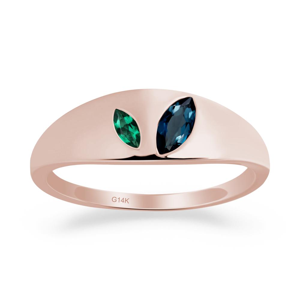 Bezel-Set Marquise London Blue Topaz and Emerald Ring - LUO Jewelry #metal_14k rose gold