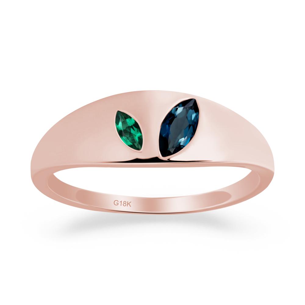 Bezel-Set Marquise London Blue Topaz and Emerald Ring - LUO Jewelry #metal_18k rose gold