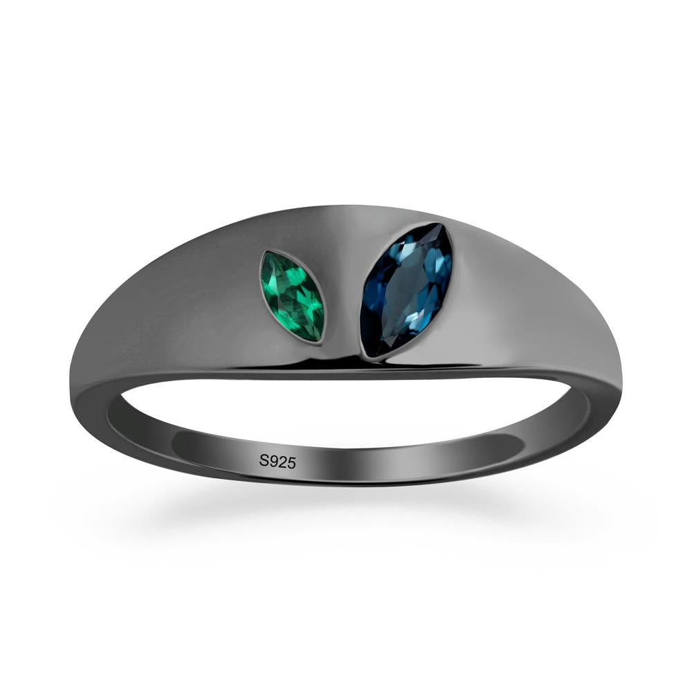 Bezel-Set Marquise London Blue Topaz and Emerald Ring - LUO Jewelry #metal_black finish sterling silver