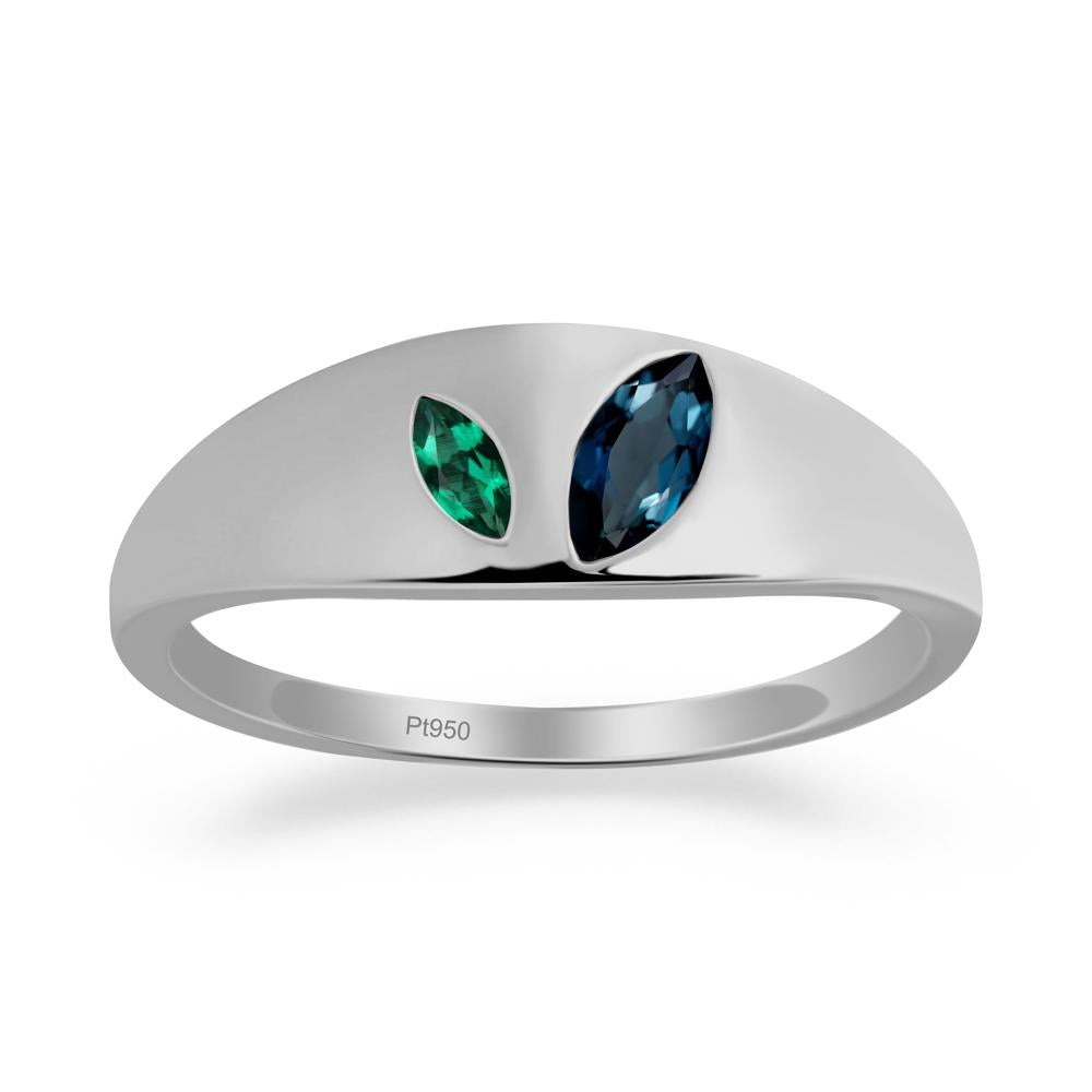 Bezel-Set Marquise London Blue Topaz and Emerald Ring - LUO Jewelry #metal_platinum