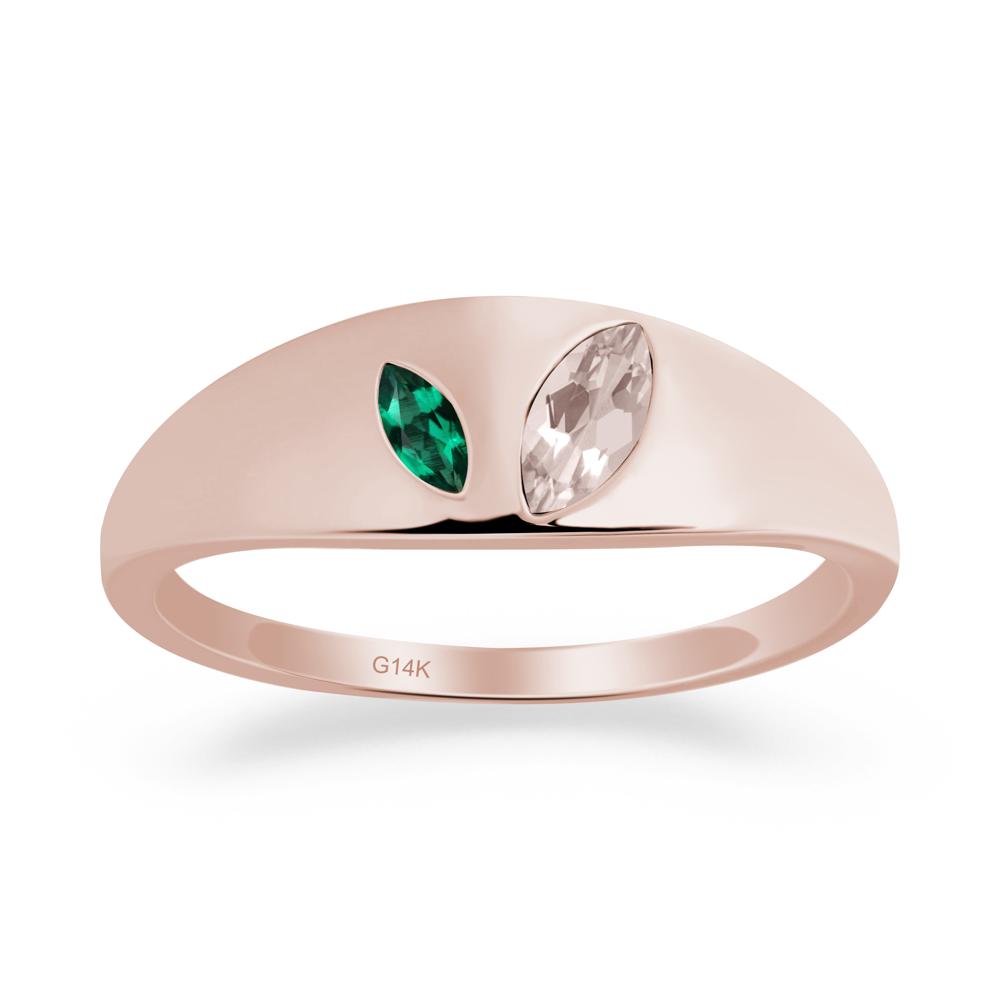 Emerald and Morganite and Emerald Two Stone Ring - LUO Jewelry #metal_14k rose gold