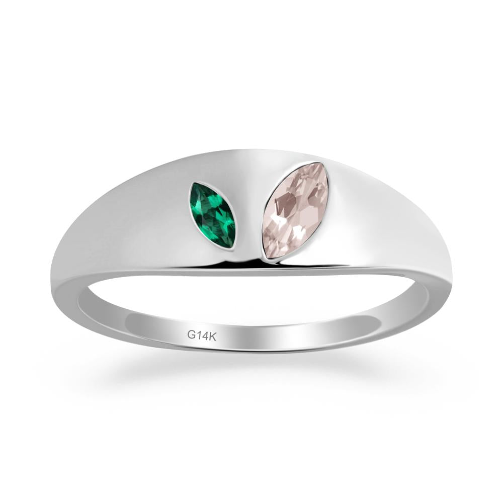 Emerald and Morganite and Emerald Two Stone Ring - LUO Jewelry #metal_14k white gold