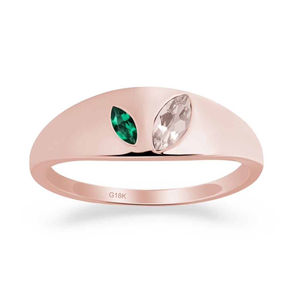 Emerald and Morganite and Emerald Two Stone Ring - LUO Jewelry #metal_18k rose gold