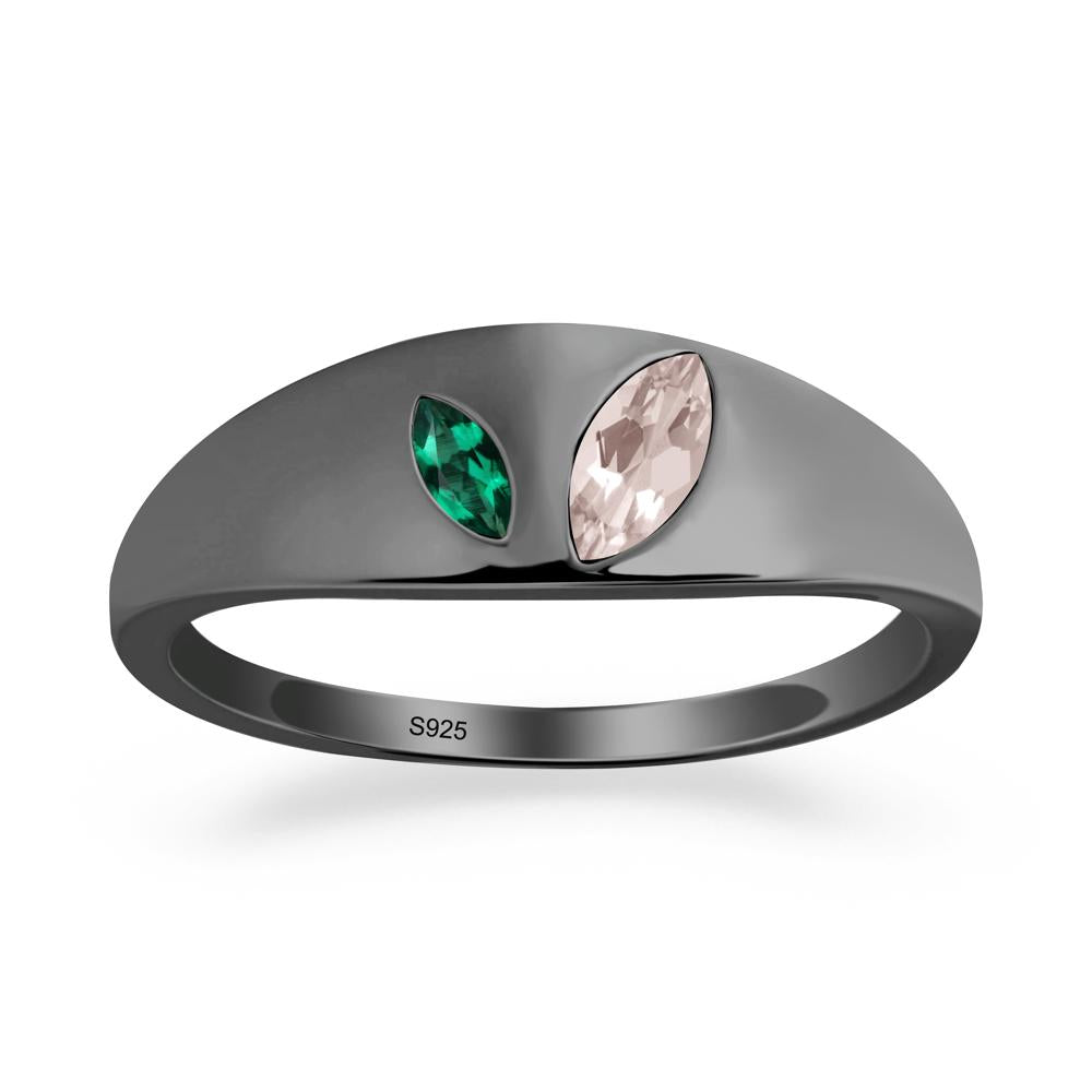 Emerald and Morganite and Emerald Two Stone Ring - LUO Jewelry #metal_black finish sterling silver