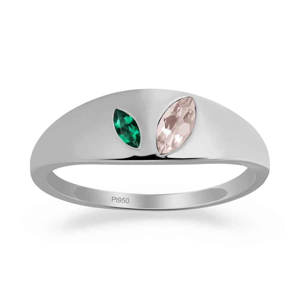Emerald and Morganite and Emerald Two Stone Ring - LUO Jewelry #metal_platinum