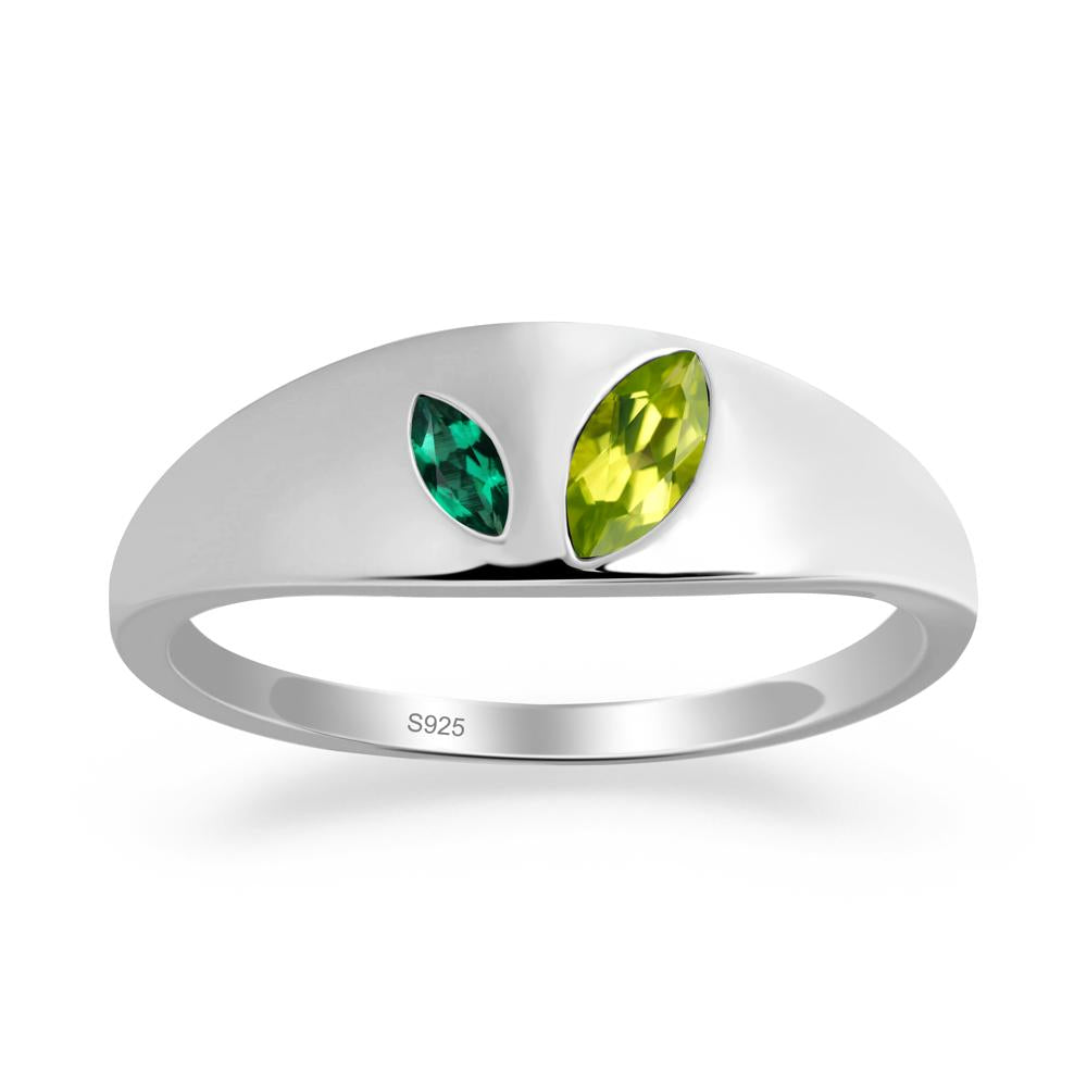 Emerald and Peridot and Emerald Two Stone Ring - LUO Jewelry #metal_sterling silver