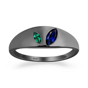 Bezel-Set Marquise Sapphire and Emerald Ring - LUO Jewelry #metal_black finish sterling silver