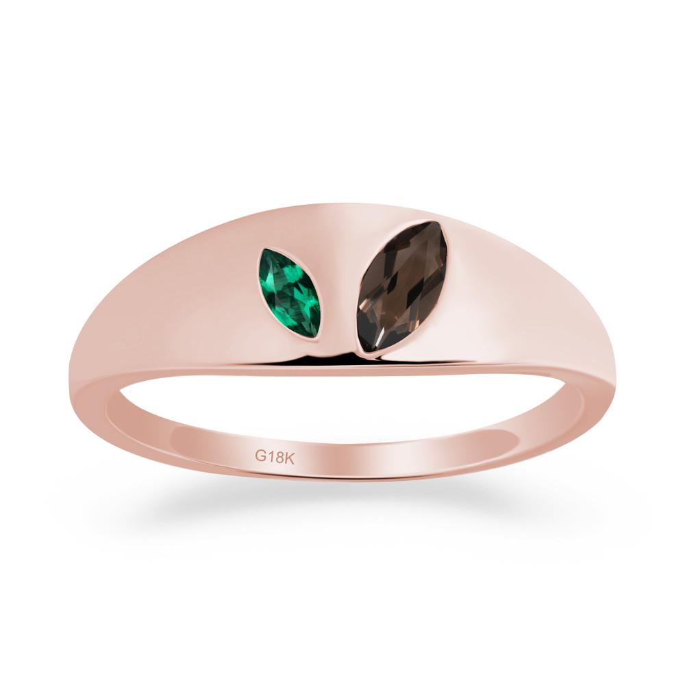 Emerald and Smoky Quartz and Emerald Two Stone Ring - LUO Jewelry #metal_18k rose gold
