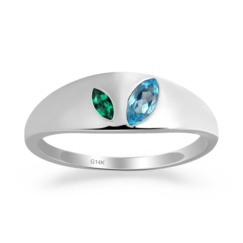 Emerald and Swiss Blue Topaz and Emerald Two Stone Ring - LUO Jewelry #metal_14k white gold