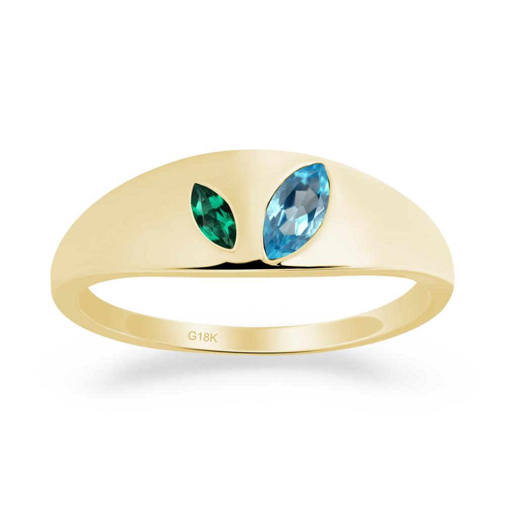 Emerald and Swiss Blue Topaz and Emerald Two Stone Ring - LUO Jewelry #metal_18k yellow gold