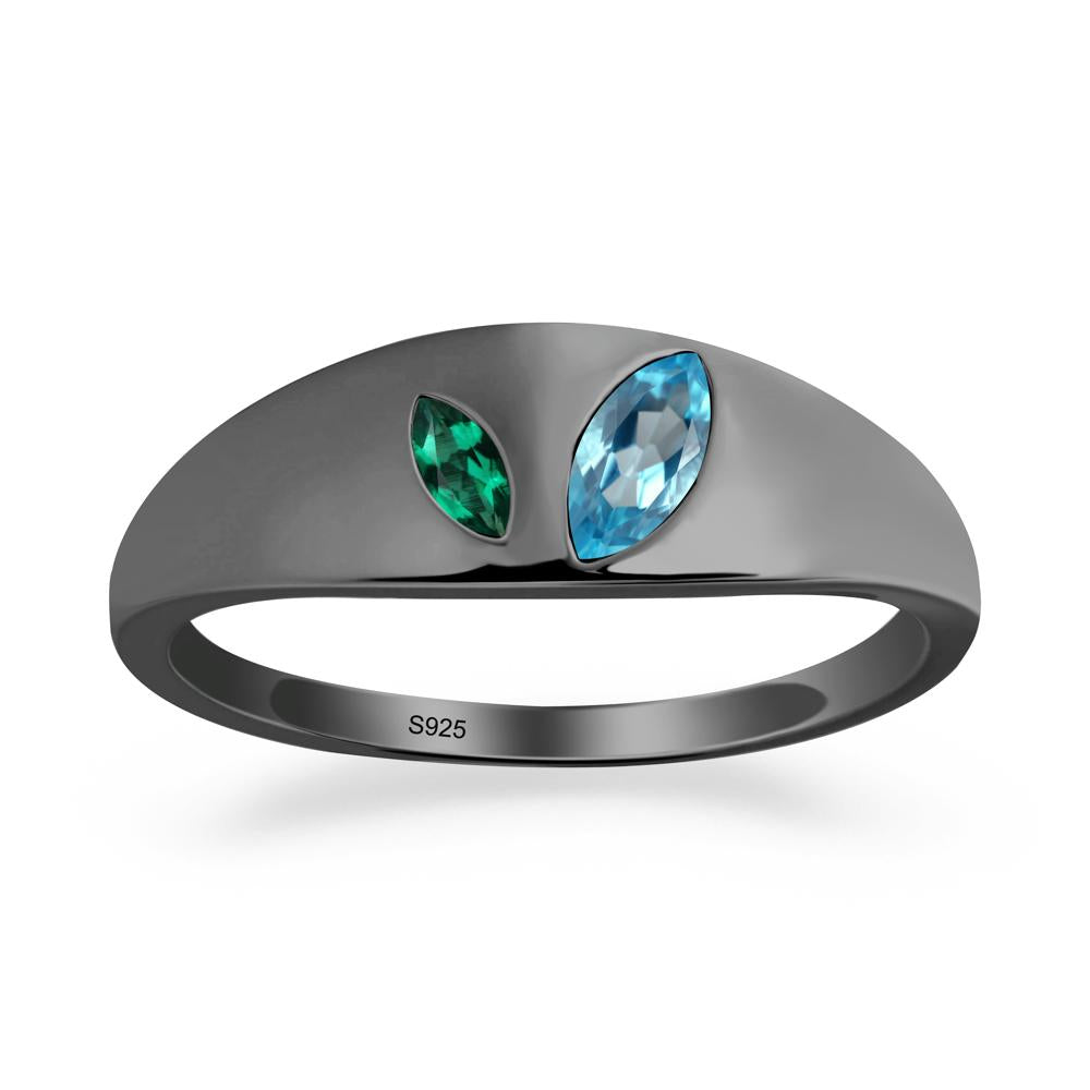 Emerald and Swiss Blue Topaz and Emerald Two Stone Ring - LUO Jewelry #metal_black finish sterling silver