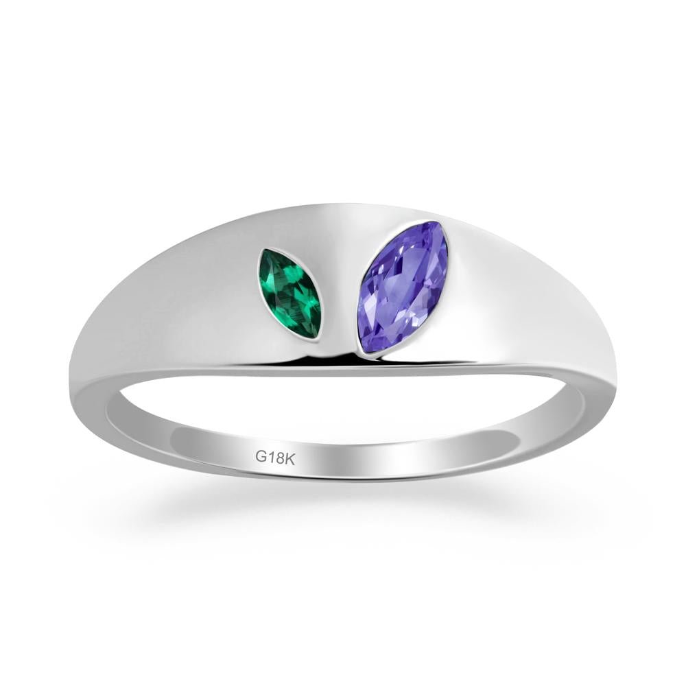 Bezel-Set Marquise Tanzanite and Emerald Ring - LUO Jewelry #metal_18k white gold