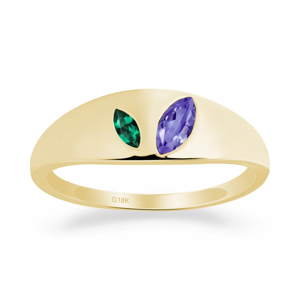 Bezel-Set Marquise Tanzanite and Emerald Ring - LUO Jewelry #metal_18k yellow gold