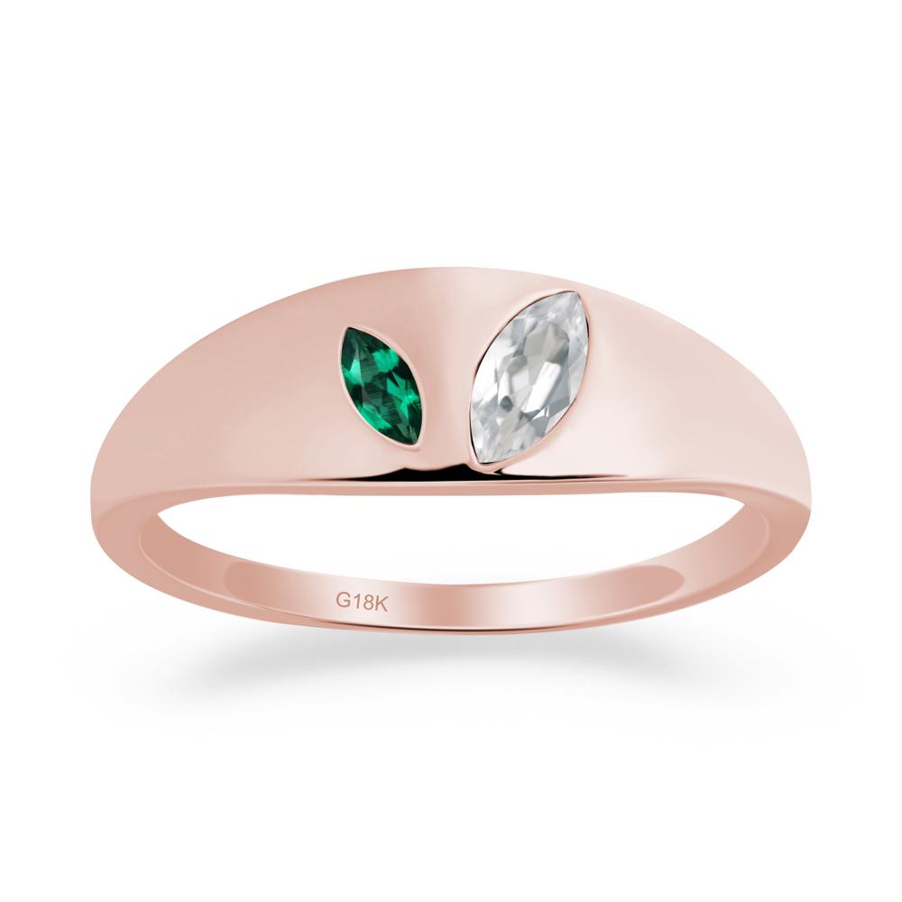 Bezel-Set Marquise White Topaz and Emerald Ring - LUO Jewelry #metal_18k rose gold