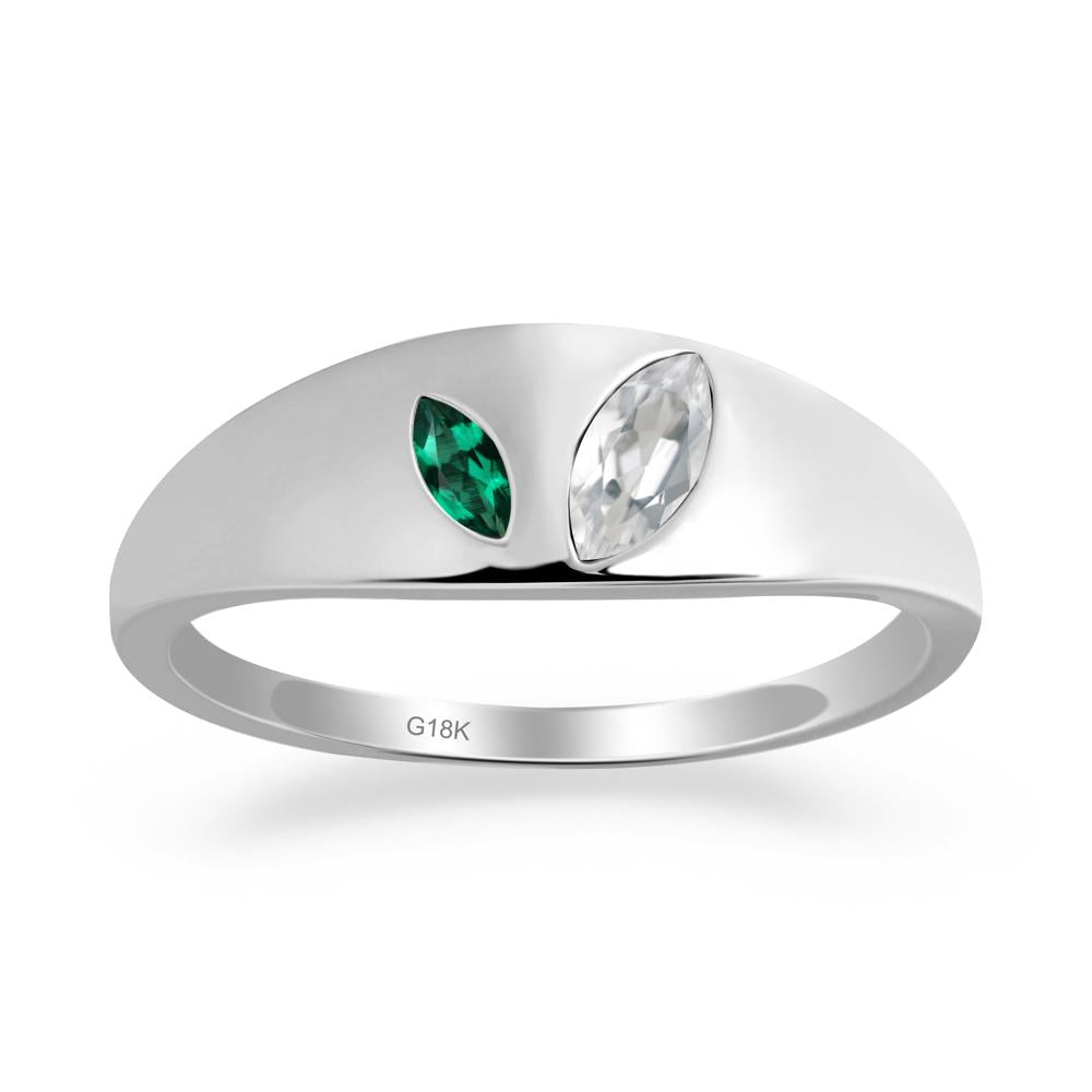 Bezel-Set Marquise White Topaz and Emerald Ring - LUO Jewelry #metal_18k white gold