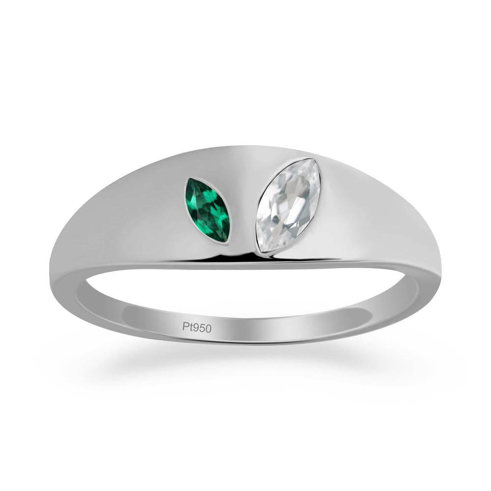 Bezel-Set Marquise White Topaz and Emerald Ring - LUO Jewelry #metal_platinum