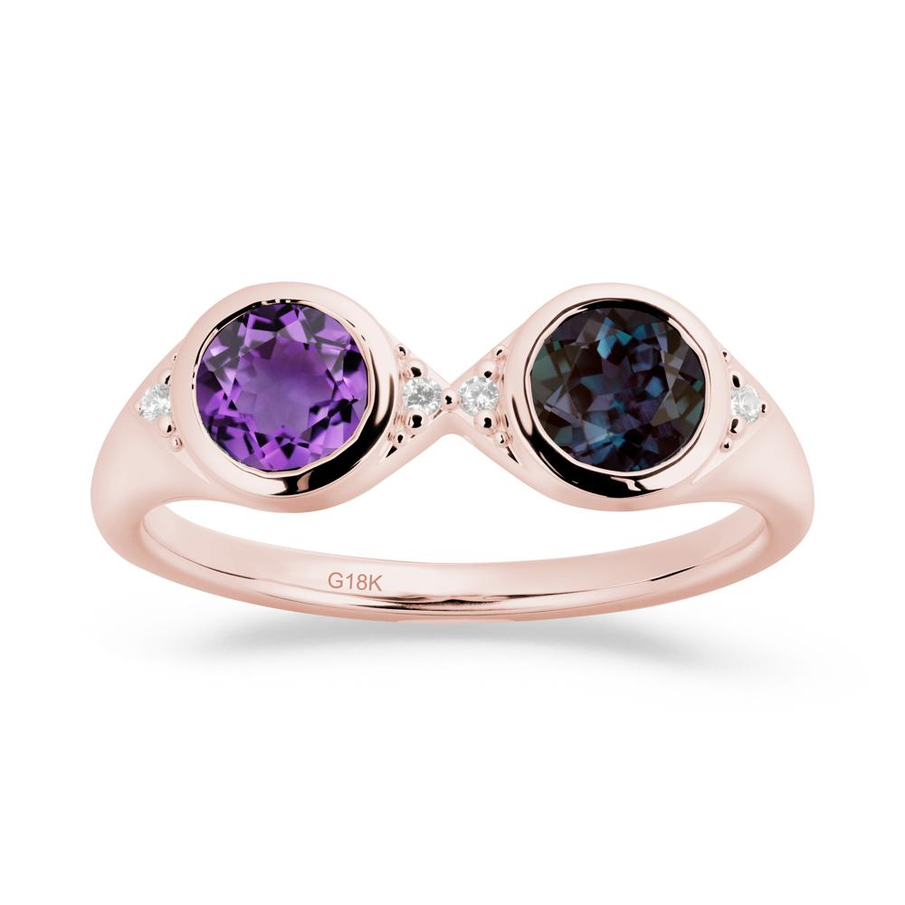 Bezel Alexandrite and Amethyst Two Stone Ring - LUO Jewelry #metal_18k rose gold