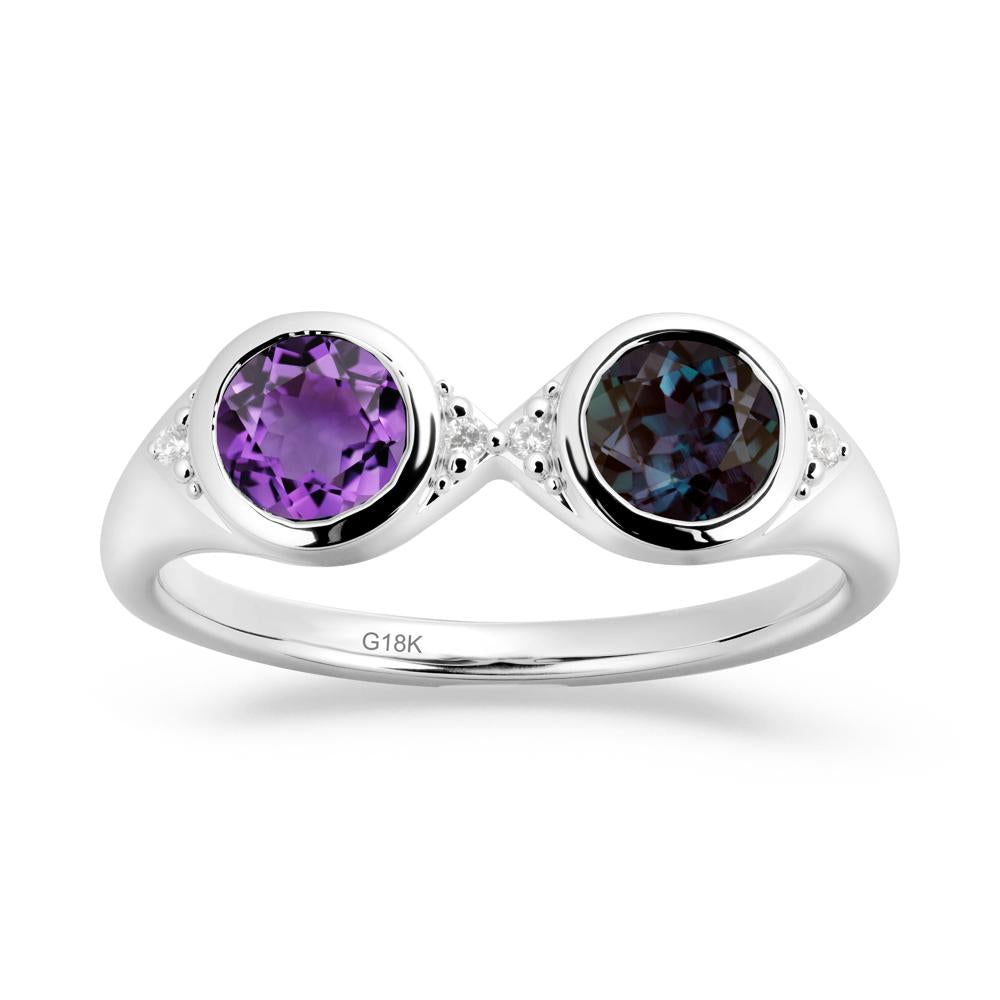 Bezel Alexandrite and Amethyst Two Stone Ring - LUO Jewelry #metal_18k white gold