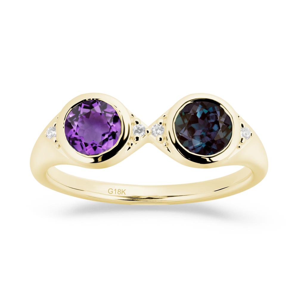 Bezel Alexandrite and Amethyst Two Stone Ring - LUO Jewelry #metal_18k yellow gold