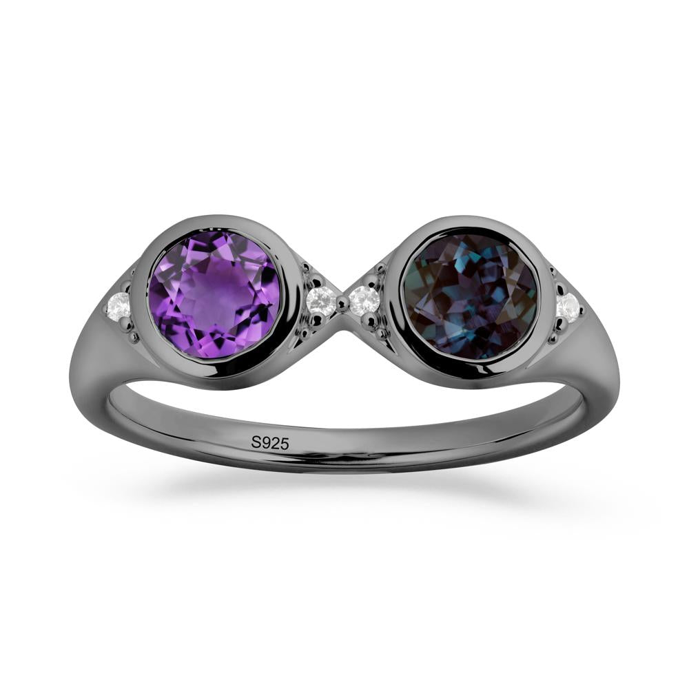 Bezel Alexandrite and Amethyst Two Stone Ring - LUO Jewelry #metal_black finish sterling silver