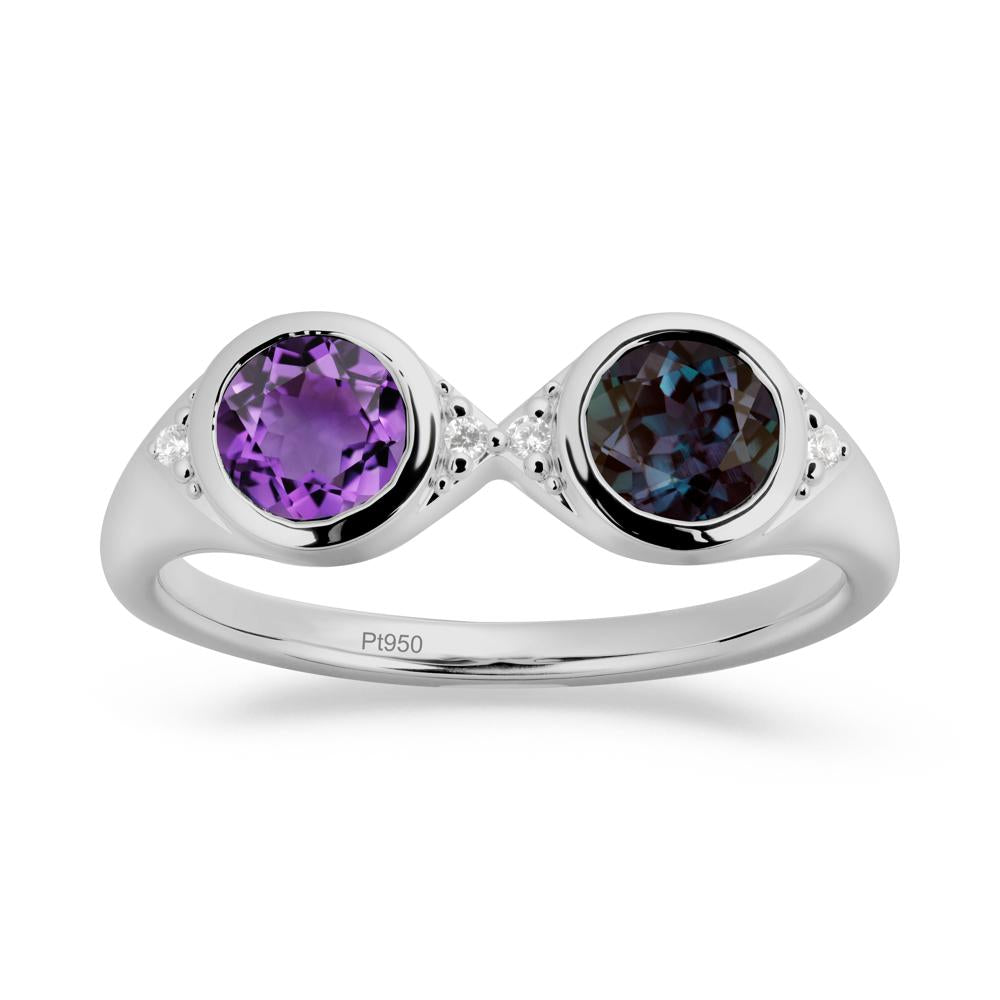 Bezel Alexandrite and Amethyst Two Stone Ring - LUO Jewelry #metal_platinum