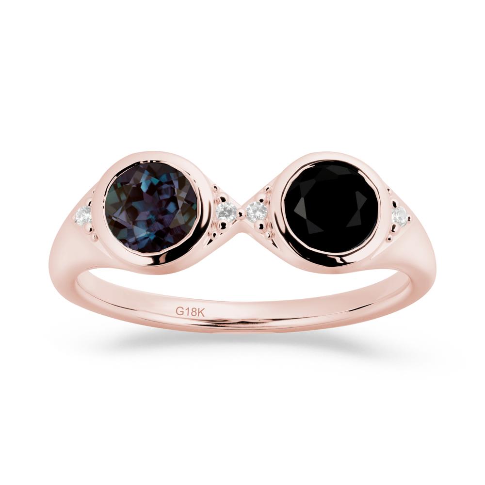 Round Alexandrite and Black Spinel Toi Et Moi Ring - LUO Jewelry #metal_18k rose gold