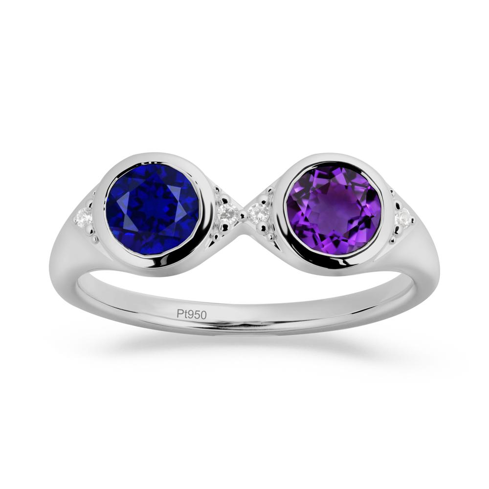 Bezel Amethyst and Sapphire Two Stone Ring - LUO Jewelry #metal_platinum