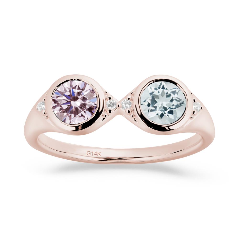 Round Aquamarine and Pink Cubic Zirconia Toi Et Moi Ring - LUO Jewelry #metal_14k rose gold