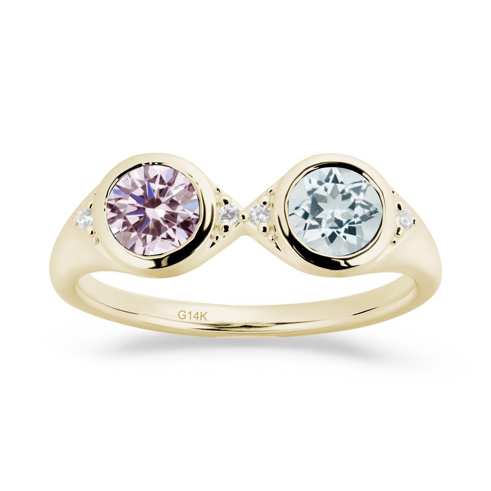 Round Aquamarine and Pink Cubic Zirconia Toi Et Moi Ring - LUO Jewelry #metal_14k yellow gold