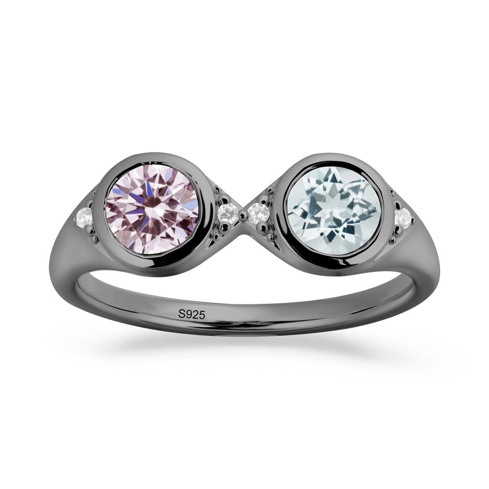 Round Aquamarine and Pink Cubic Zirconia Toi Et Moi Ring - LUO Jewelry #metal_black finish sterling silver