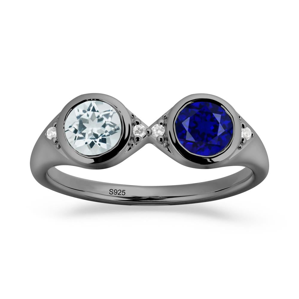 Round Aquamarine and Sapphire Toi Et Moi Ring - LUO Jewelry #metal_black finish sterling silver