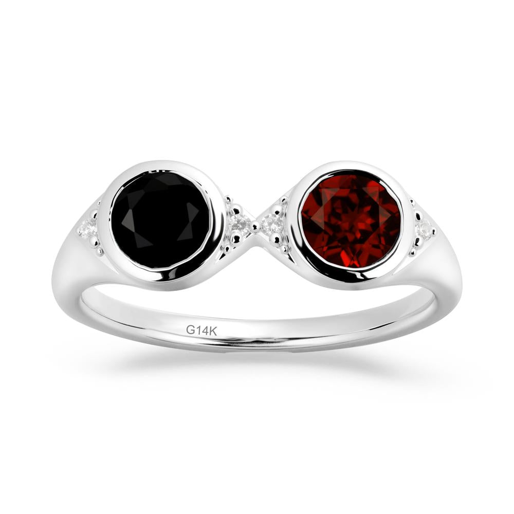 Round Black Spinel and Garnet Toi Et Moi Ring - LUO Jewelry #metal_14k white gold
