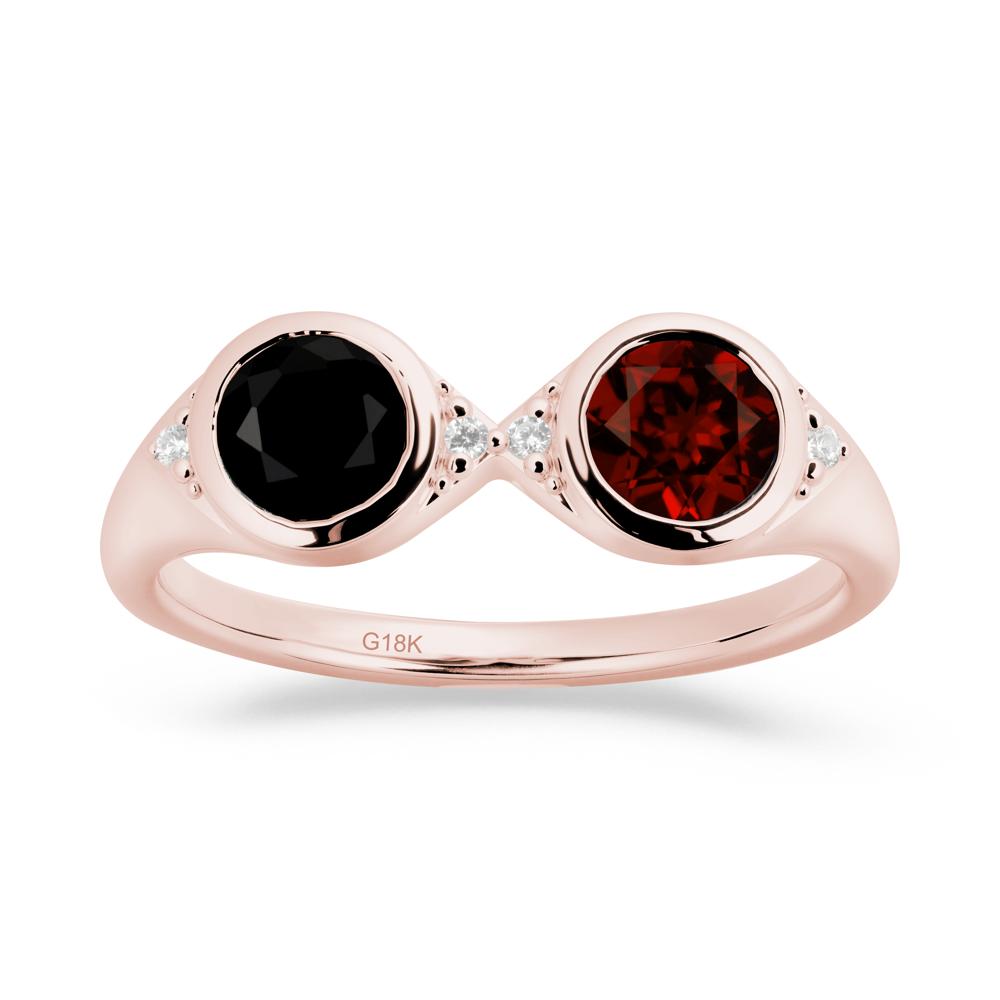 Round Black Spinel and Garnet Toi Et Moi Ring - LUO Jewelry #metal_18k rose gold