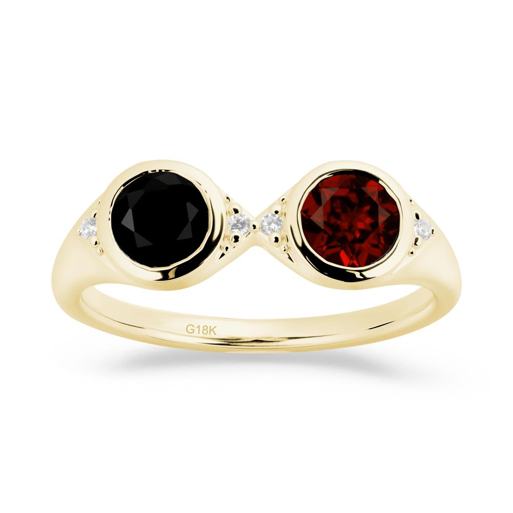 Round Black Spinel and Garnet Toi Et Moi Ring - LUO Jewelry #metal_18k yellow gold
