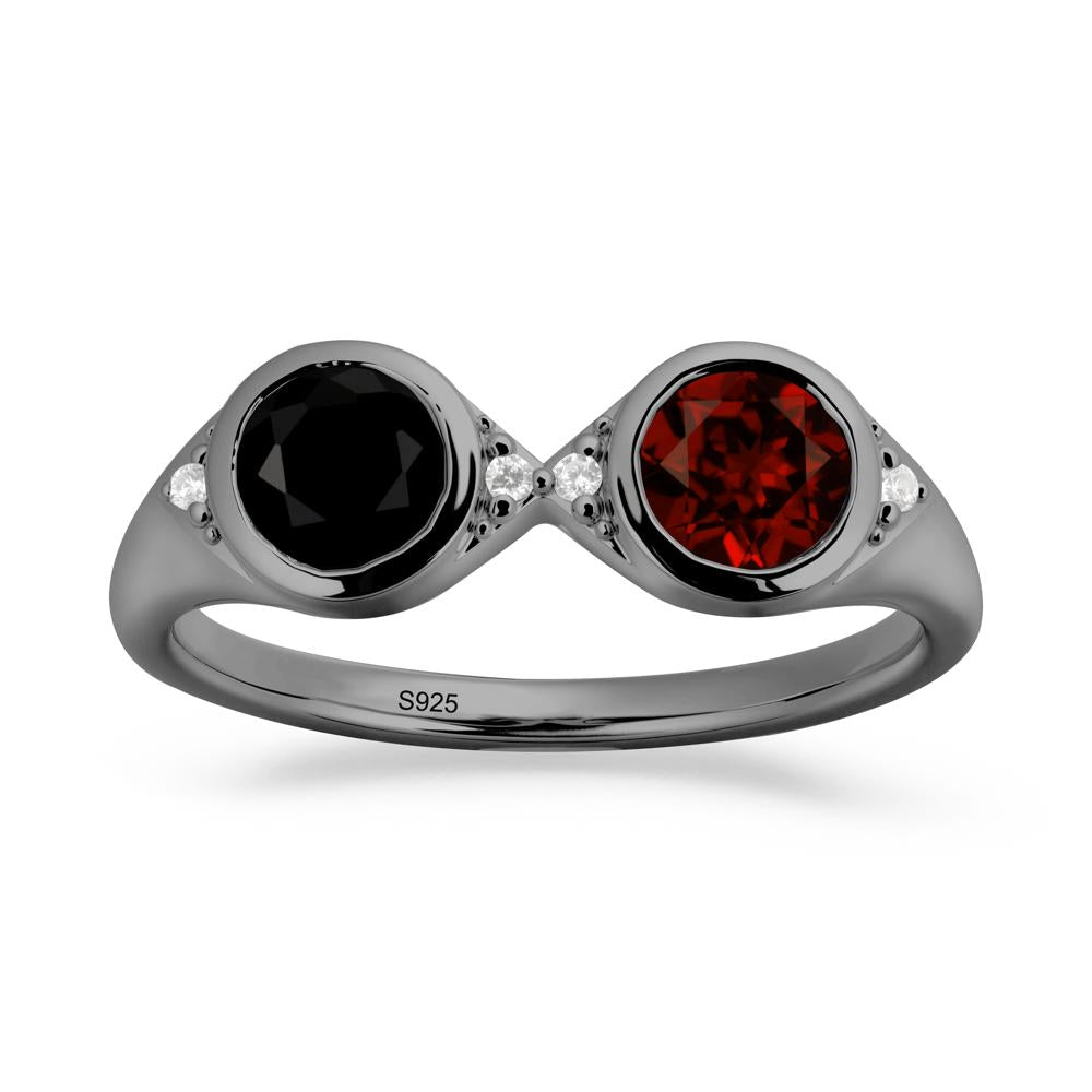 Round Black Spinel and Garnet Toi Et Moi Ring - LUO Jewelry #metal_black finish sterling silver