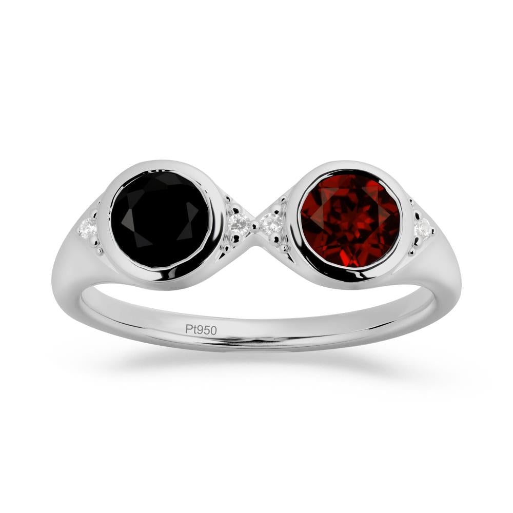 Round Black Spinel and Garnet Toi Et Moi Ring - LUO Jewelry #metal_platinum