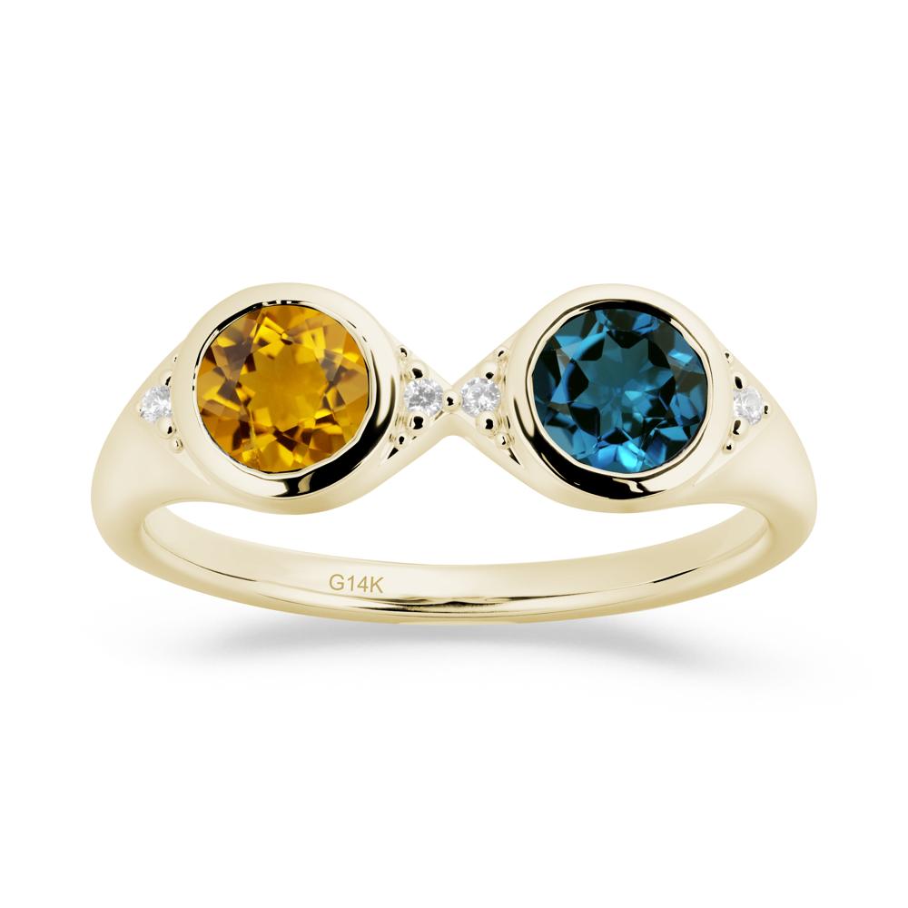 Round Citrine and London Blue Topaz Toi Et Moi Ring - LUO Jewelry #metal_14k yellow gold