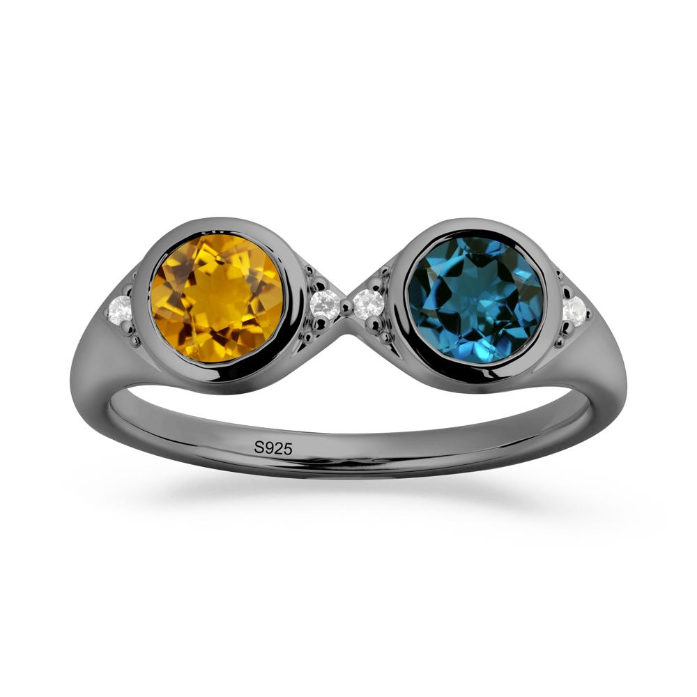 Round Citrine and London Blue Topaz Toi Et Moi Ring - LUO Jewelry #metal_black finish sterling silver