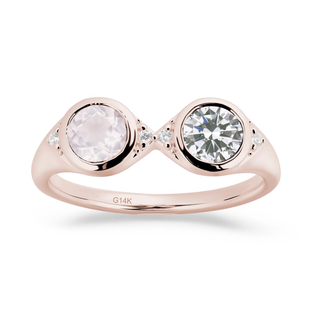Round Cubic Zirconia and Rose Quartz Toi Et Moi Ring - LUO Jewelry #metal_14k rose gold