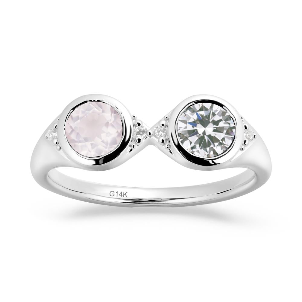 Round Cubic Zirconia and Rose Quartz Toi Et Moi Ring - LUO Jewelry #metal_14k white gold