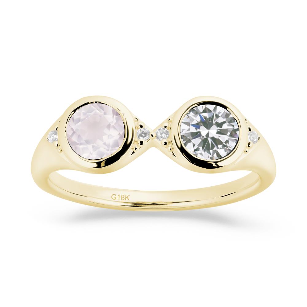 Round Cubic Zirconia and Rose Quartz Toi Et Moi Ring - LUO Jewelry #metal_18k yellow gold