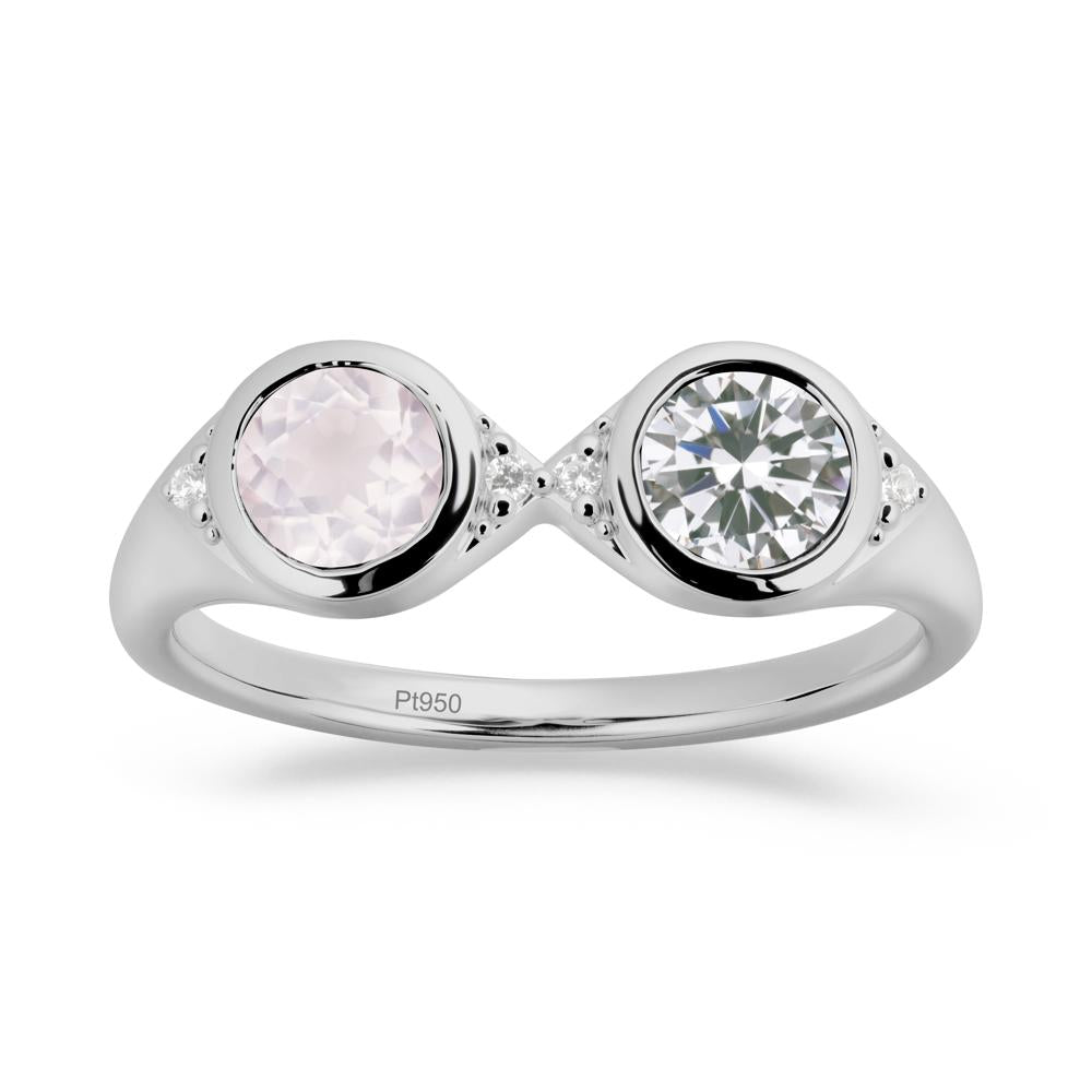 Round Cubic Zirconia and Rose Quartz Toi Et Moi Ring - LUO Jewelry #metal_platinum